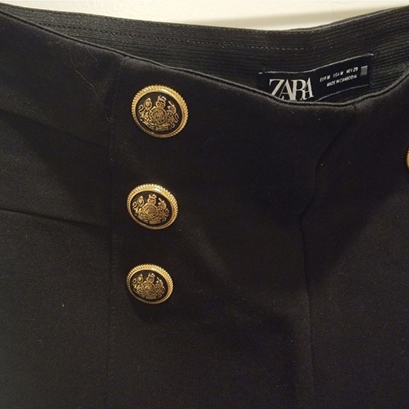 Zara Black High Waisted Pull On Seamed Leggings with Gold Buttons Ponte Pants - Picture 7 of 9